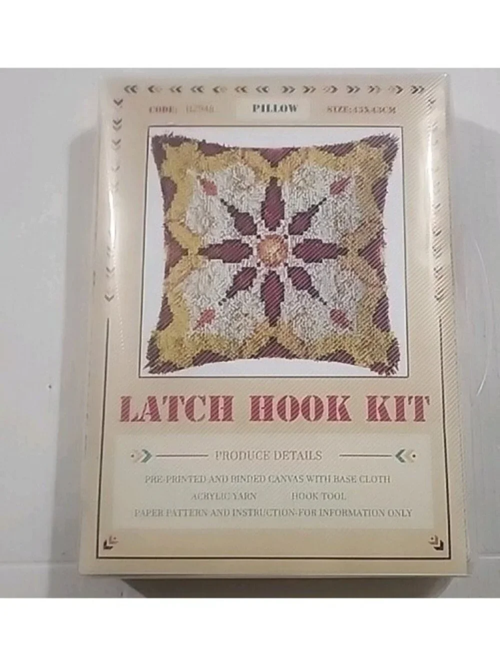Latch Hook Pillow Kit Retro Multicolor Mcm Starburst New‎ Open Box boho cottage